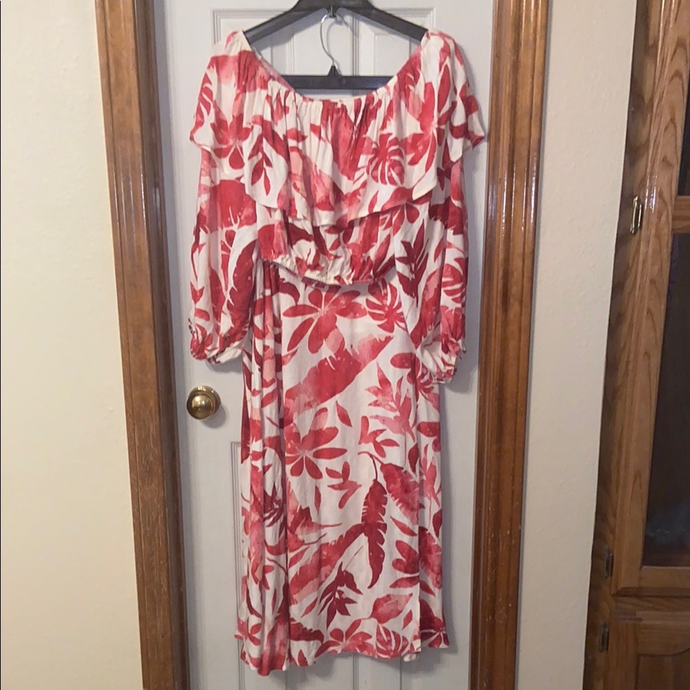 Pink Lily Red and White Off-Shoulder Sundress